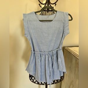 Blue/white striped blouse with tie